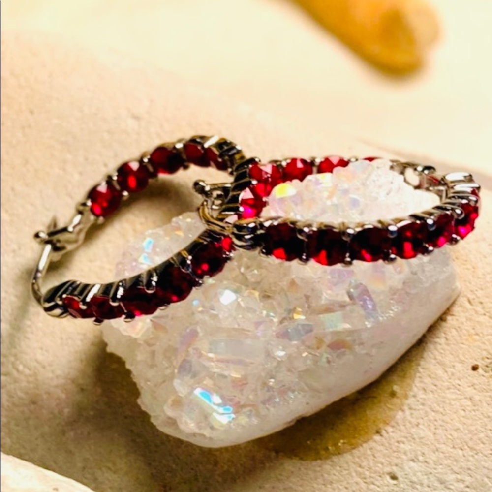 SWAROVSKI  Siam Crystal Hoops in SS